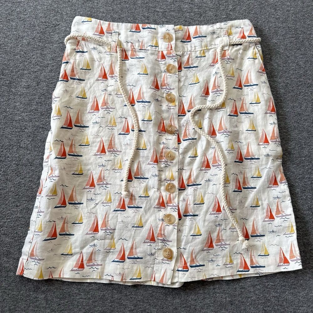 Cynthia Rowley 100% Linen Skirt Nautical Elastic Waist Belt Button Up Women's S